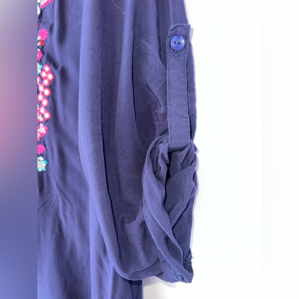 Anthropologie Luna Moon Tunic Top Boho Navy Floral Embroidered Large Cottagecore - Picture 5 of 13